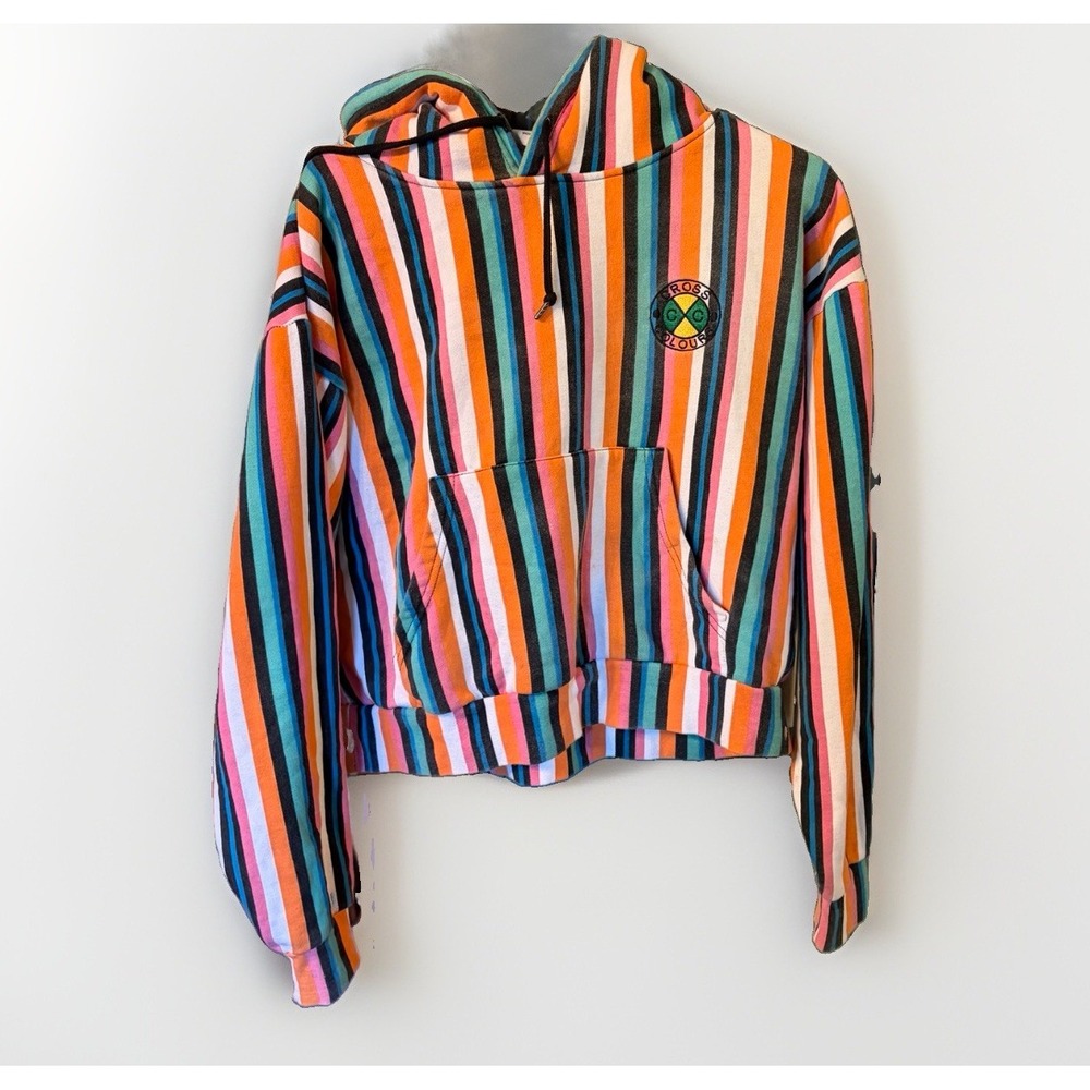 Rare Vintage Cross Colors 90s Hip Hop Striped Hoodie Size Small Unisex Retro
